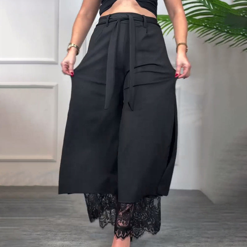 ALICJA | Pantaloni lejeri cu picioare ample și detalii din dantelă