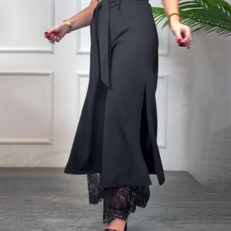 ALICJA | Pantaloni lejeri cu picioare ample și detalii din dantelă