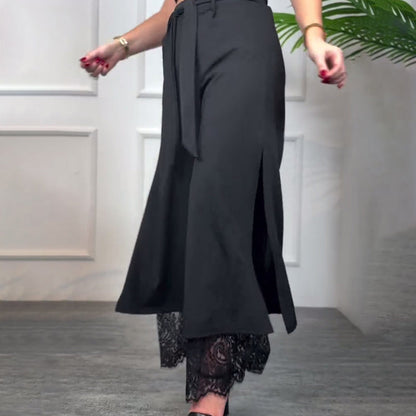 ALICJA | Pantaloni lejeri cu picioare ample și detalii din dantelă