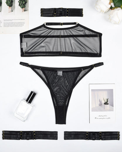 Eline™ | Set de Lenjerie din Mesh Transparent 4 Piese cu Sutien & Funda